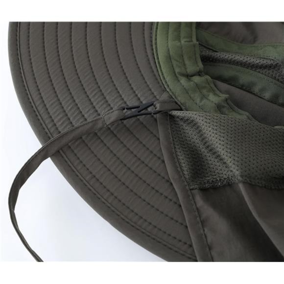 Mens UPF 50+ Sun Protection Cap Wide Brim Fishing Hat with Neck Flap Green - Picture 7 of 7